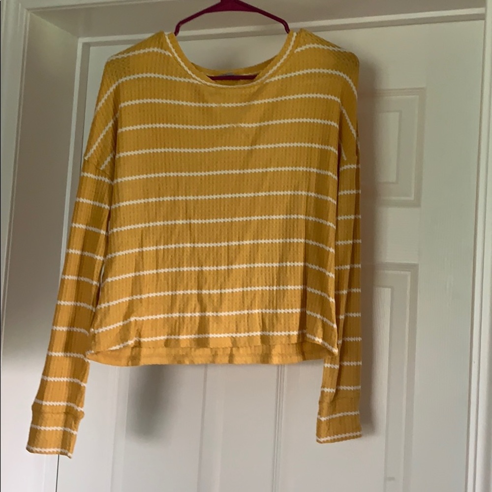 Yellow and white cropped striped shirt